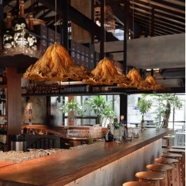 Vintage Resin Lotus Leaf Pendant Lights Tea House Dining Room Bar LED Retro Hanging Lamp Fixtures Indoor Lighting Home Decor