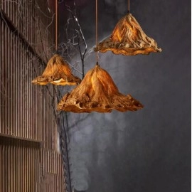 Vintage Resin Lotus Leaf Pendant Lights Tea House Dining Room Bar LED Retro Hanging Lamp Fixtures Indoor Lighting Home Decor