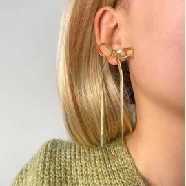 New Fashion Gold Color stainless steel Flat Snake Chain Knot Bow Earrings for Women Girls Bowknot Long Tassel Earring Jewelry