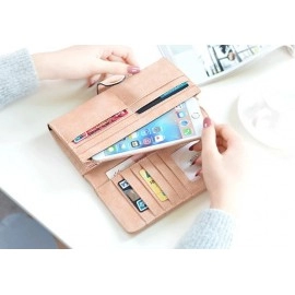 Luxury Brand Design Faux Suede Long Wallet Ladies Matte Solid Leather Ladies Wallet Women Card Holder 